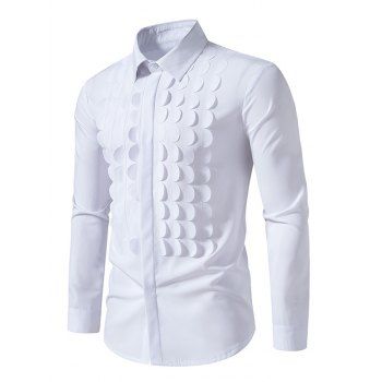 

Scalloped Trim Solid Color Shirt Long Sleeve Button Up Turndown Collar Shirt, White