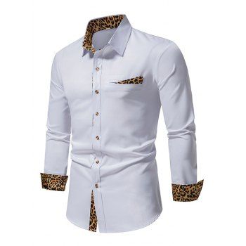 

Leopard Print Button Down Shirt Long Sleeve Turndown Collar Casual Shirt, White