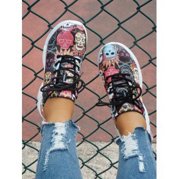 

Skull Graffiti Print Lace Up Casual Sport Running Shoes, Multicolor b