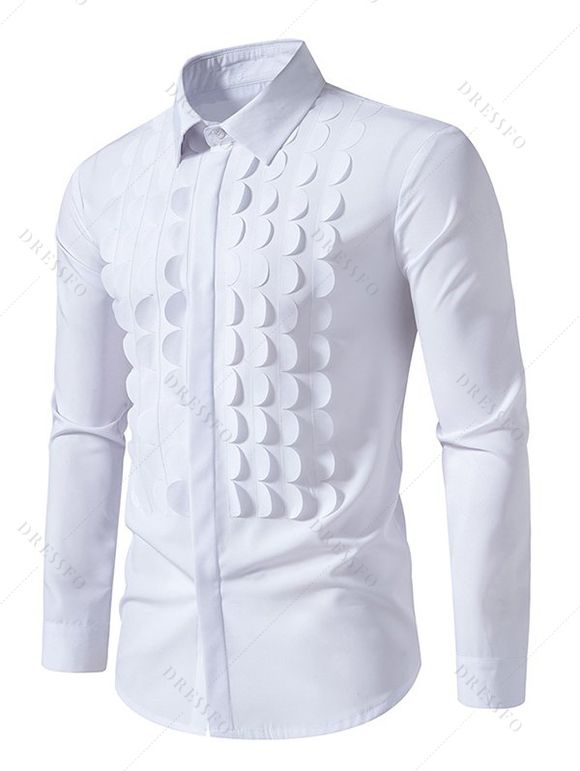 Chemise Boutonnée Manches Longues à Col Relevé Festonnée de Couleur Unie - Blanc L