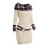 Mini Robe Pull Ceinturée Panneau à Carreaux en Tricot à Câble à Volants - café lumière L | US 8-10