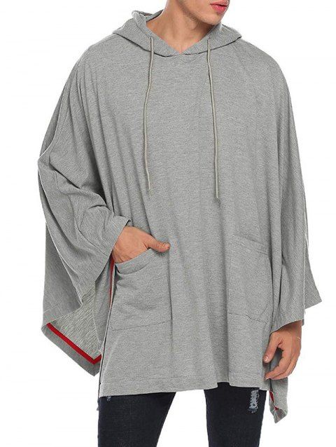 Pocket Patches Hooded Cape Loose Casual Hooded Poncho