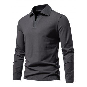 

Solid Color Long Sleeve T-shirt Turndown Collar Casual Tee, Gray