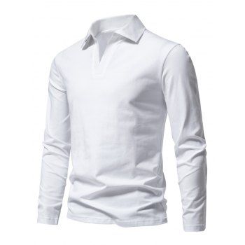 

Solid Color Long Sleeve T-shirt Turndown Collar Casual Tee, White