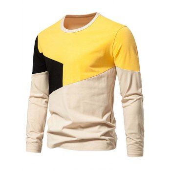 

Colorblock Long Sleeve Round Neck Casual Tee, Yellow