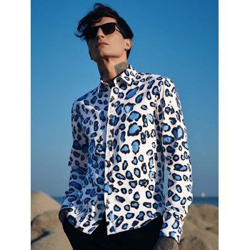 

Allover Leopard Print Shirt Long Sleeve Button Up Casual Shirt, White