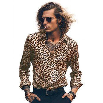 

Allover Leopard Print Long Sleeve Shirt Button Down Turndown Collar Casual Shirt, Multicolor