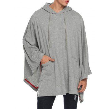 

Pocket Patches Hooded Cape Loose Casual Hooded Poncho, Dark gray