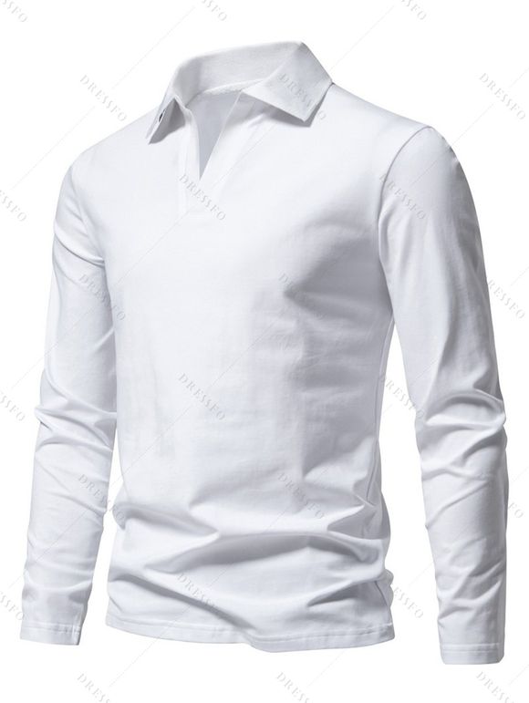 T-Shirt Décontracté en Couleur Unie à Manches Longues - Blanc M