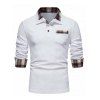 T-shirt Décontracté Boutonné à Carreaux Imprimé Manches Longues avec Poche Jointive - Blanc M
