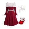 Mini Robe Flocon de Neige de Noël Fourreau en Tricot à Goutte Epaule - Rouge S | US 4