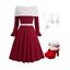 Mini Robe Flocon de Neige de Noël Fourreau en Tricot à Goutte Epaule - Rouge S | US 4