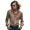Chemise Décontractée Léopard Imprimé Partout Boutonnée Manches Longues à Col Relevé - multicolor XXL