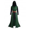 Robe à Capuche Ceinturée Haute Basse Croisée en Deux Couleurs à Manches Longues - Vert profond L | US 8-10