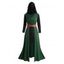 Robe à Capuche Ceinturée Haute Basse Croisée en Deux Couleurs à Manches Longues - Vert profond L | US 8-10