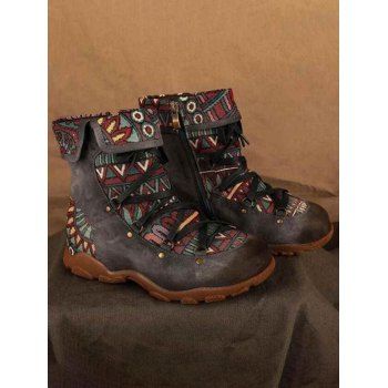 

The New Fashional Ethnic Round Toe Colorblock Lace Up Boots, Gray