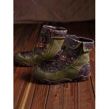 

The New Fashional Ethnic Round Toe Colorblock Lace Up Boots, Shamrock green