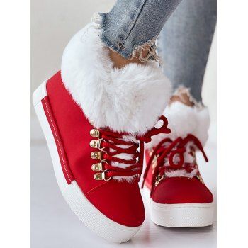 

Faux Fur Lined Warm Lace-Up Snowshoes, Red