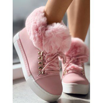 

Faux Fur Lined Warm Lace-Up Snowshoes, Light pink