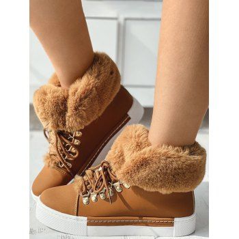 

Faux Fur Lined Warm Lace-Up Snowshoes, Coffee