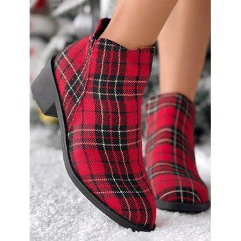 

Plaid Color Matching Round Toe High Casual Boots, Red