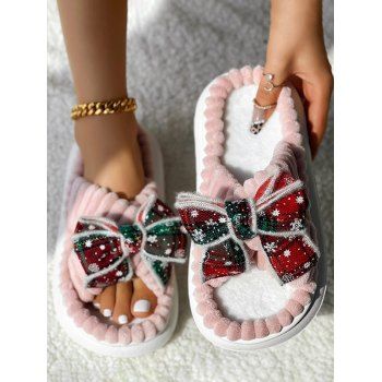 

Christmas Open Toe Bow Snowflake Sequin Slippers, Light pink