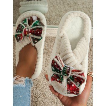 

Christmas Open Toe Bow Snowflake Sequin Slippers, White