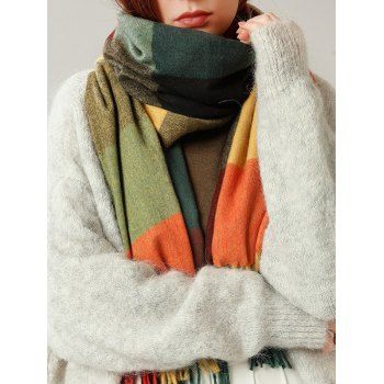 

Contrast Check Pattern Tassel Long Scarf, Yellow green