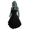 Robe à Capuche Péplum à Carreaux avec Boucle à Lacets à Manches Longues 2 en 1 - Noir XXL | US 14