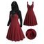 Ensemble de Haut à Capuche en Velours et de Robe Ligne A à Lacets - Rouge foncé XXL | US 14