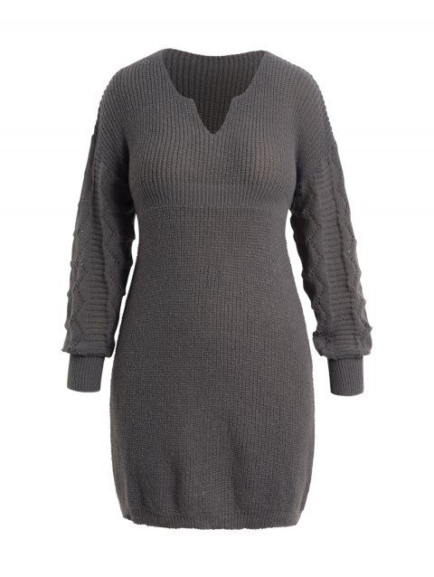Plus Size & Curve Drop Shoulder Mini Sweater Dress Solid Color Hollow Out Sleeve Sweater Dress