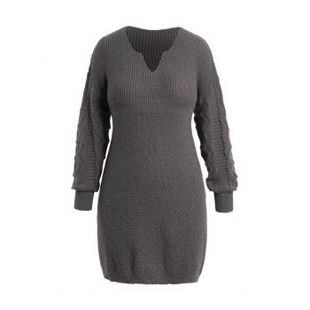 

Plus Size & Curve Drop Shoulder Mini Sweater Dress Solid Color Hollow Out Sleeve Sweater Dress, Gray