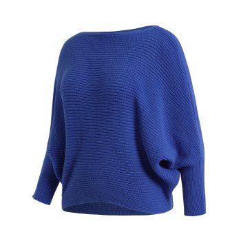 

Plus Size Batwing Sleeve Sweater Solid Color Casual Pullover Sweater, Blue