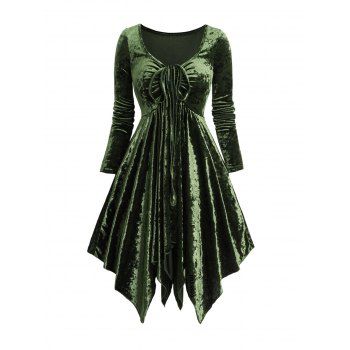 

Asymmetric Velour Dress Cinched Plunge Long Sleeve Party Dress, Green