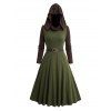 Robe à Capuche Ceinturée Zip en Blocs de Couleurs à Manches Longues à Taille Haute - Vert profond XXL | US 14