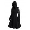 Mini Robe Ligne A Gothique à Capuche Panneau en Dentelle Transparente avec Rivets - Noir XXL | US 14