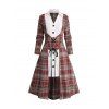Robe Mi-Longue Haute Basse Panneau Contrasté à Carreaux à Lacets 2 Pièces - Rouge foncé XXL | US 14