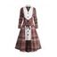 Robe Mi-Longue Haute Basse Panneau Contrasté à Carreaux à Lacets 2 Pièces - Rouge foncé XXL | US 14