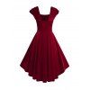 Robe de Soirée Vintage Mi-longue en Velours à Col Carré - Rouge XXL | US 14
