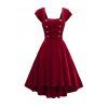 Robe de Soirée Vintage Mi-longue en Velours à Col Carré - Rouge L | US 8-10