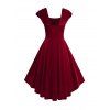 Robe de Soirée Vintage Mi-longue en Velours à Col Carré - Rouge L | US 8-10