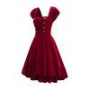 Robe de Soirée Vintage Mi-longue en Velours à Col Carré - Rouge L | US 8-10