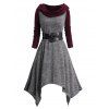 Marled PU Panel Belt Handkerchief Tank Dress And Crossover Hooded Long Sleeves Top Outfit - GRAY L | US 8-10