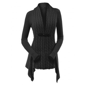 Cable Knit Buckle Asymmetrical Cardigan