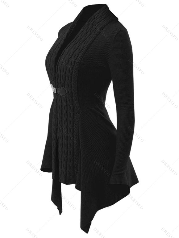 Cardigan Asymétrique Bouclé en Tricot à Câble - Noir S