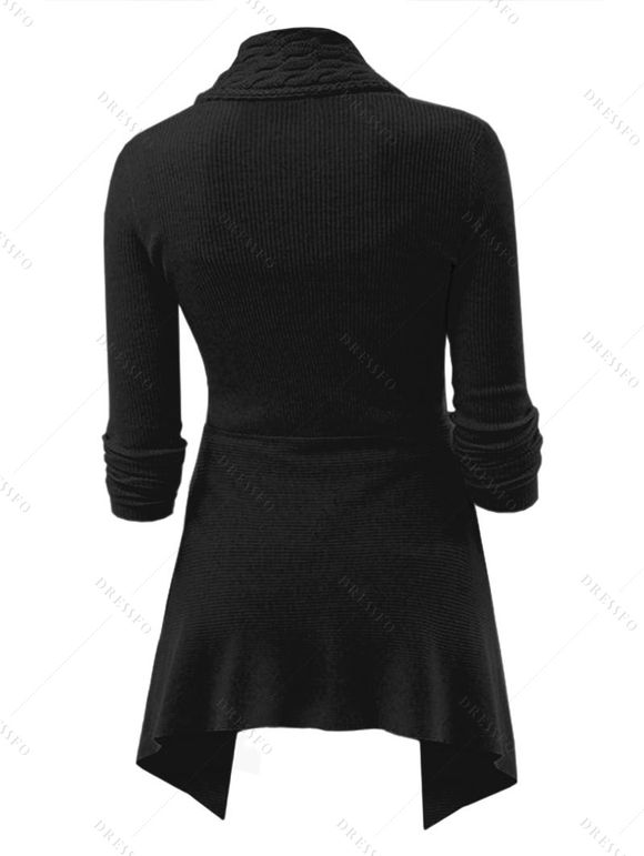 Cardigan Asymétrique Bouclé en Tricot à Câble - Noir S