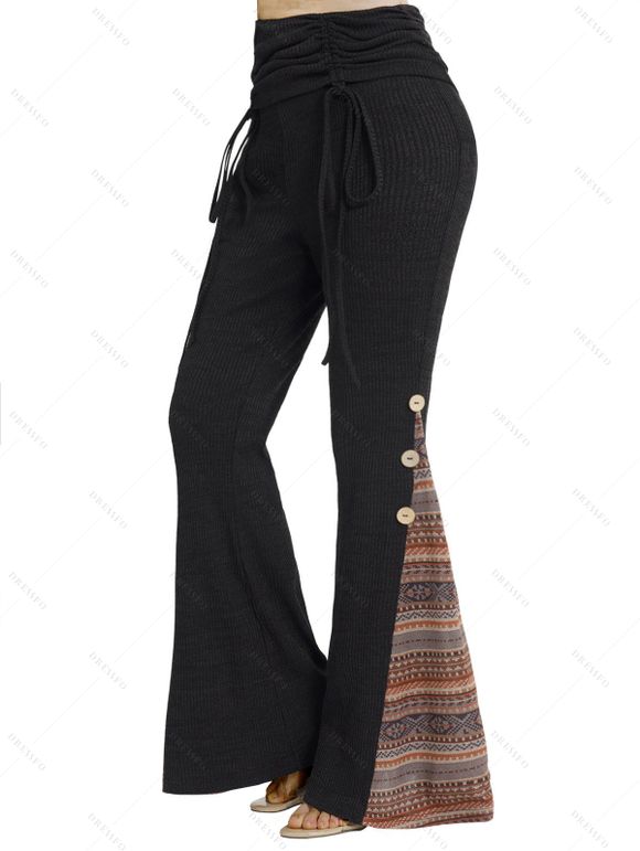 Pantalon Evasé Long Tricoté Tribal Imprimé - Noir XXL | US 14
