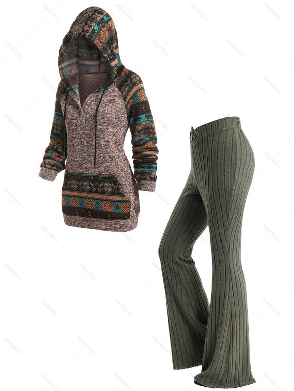Pull à Capuche Côtelé Croisé Motif Tribal à Manches Raglan et Pantalon Long - multicolor S | US 4