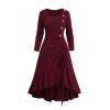 Cinched Flounce High Low Knit Dress And Sheer Lace Flower Chunky Heels Sandals Drop Earrings Outfit - DEEP RED S | US 4