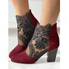 Cinched Flounce High Low Knit Dress And Sheer Lace Flower Chunky Heels Sandals Drop Earrings Outfit - DEEP RED S | US 4